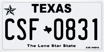 TX license plate CSF0831