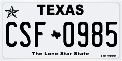 TX license plate CSF0985