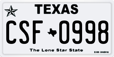 TX license plate CSF0998