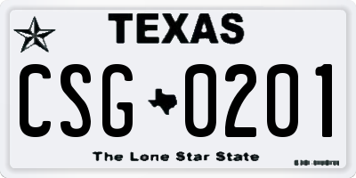 TX license plate CSG0201