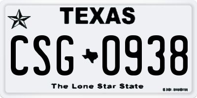 TX license plate CSG0938