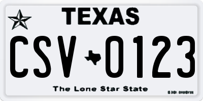 TX license plate CSV0123