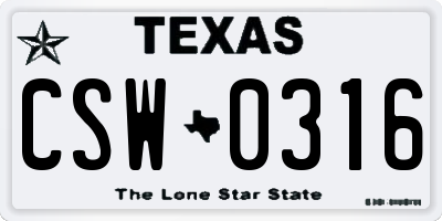 TX license plate CSW0316