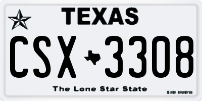 TX license plate CSX3308