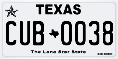TX license plate CUB0038