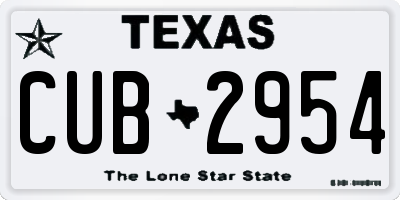 TX license plate CUB2954