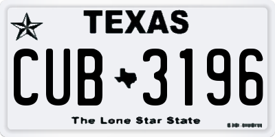 TX license plate CUB3196