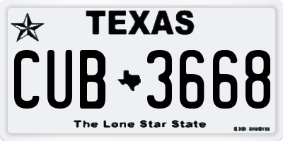 TX license plate CUB3668