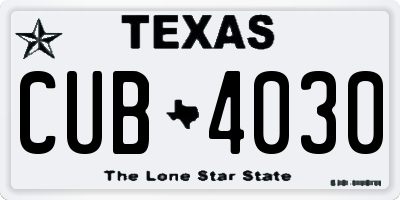 TX license plate CUB4030