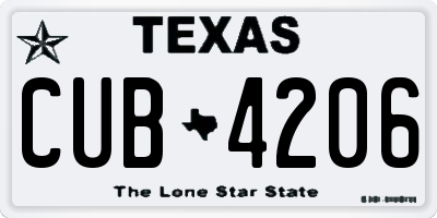TX license plate CUB4206