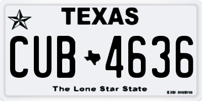 TX license plate CUB4636