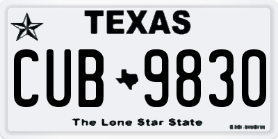 TX license plate CUB9830