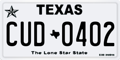 TX license plate CUD0402