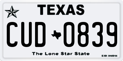 TX license plate CUD0839