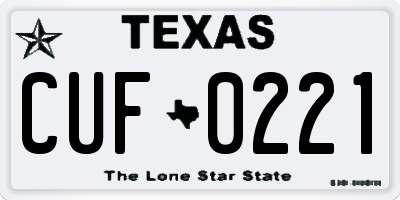 TX license plate CUF0221