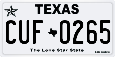 TX license plate CUF0265
