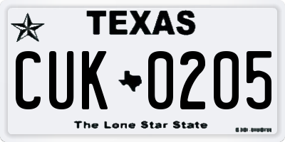 TX license plate CUK0205