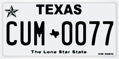 TX license plate CUM0077
