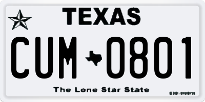 TX license plate CUM0801