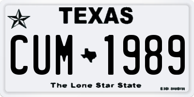 TX license plate CUM1989