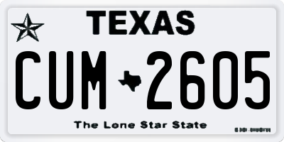TX license plate CUM2605