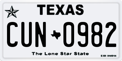 TX license plate CUN0982