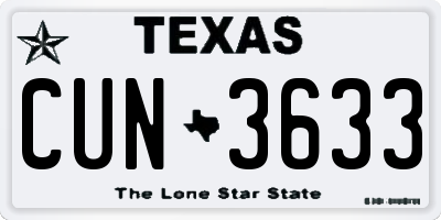 TX license plate CUN3633