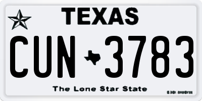 TX license plate CUN3783