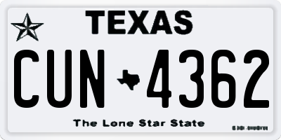TX license plate CUN4362
