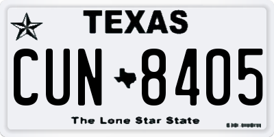 TX license plate CUN8405