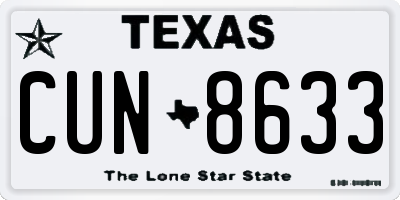 TX license plate CUN8633