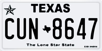 TX license plate CUN8647