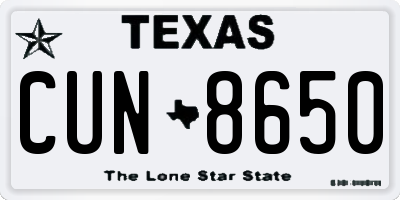 TX license plate CUN8650