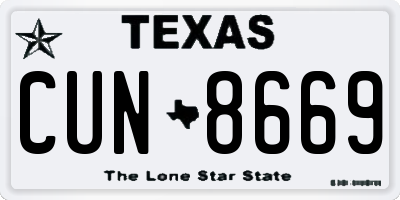 TX license plate CUN8669