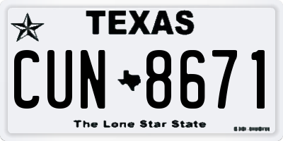 TX license plate CUN8671