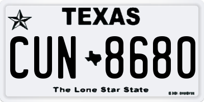 TX license plate CUN8680