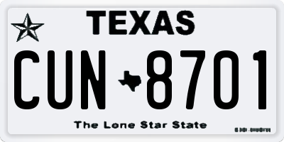 TX license plate CUN8701