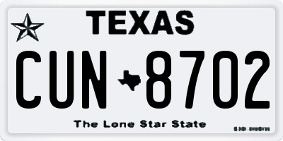 TX license plate CUN8702