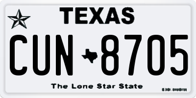 TX license plate CUN8705
