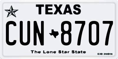 TX license plate CUN8707