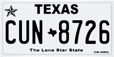 TX license plate CUN8726