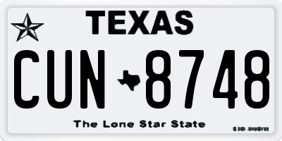 TX license plate CUN8748