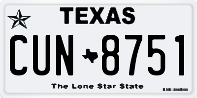 TX license plate CUN8751
