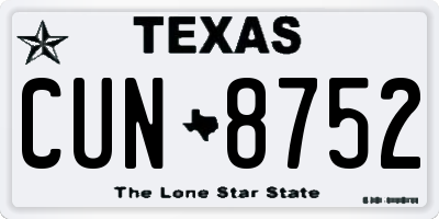 TX license plate CUN8752