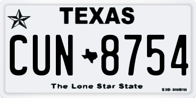 TX license plate CUN8754