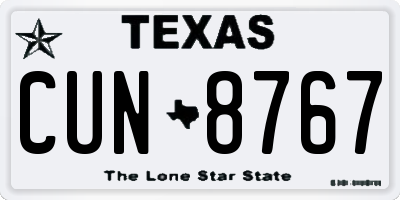 TX license plate CUN8767
