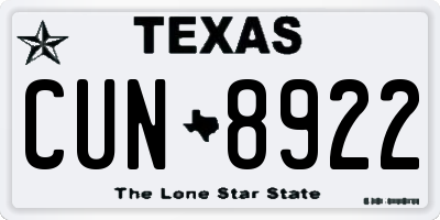 TX license plate CUN8922