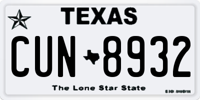 TX license plate CUN8932