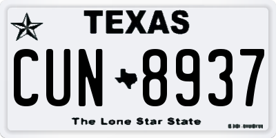 TX license plate CUN8937