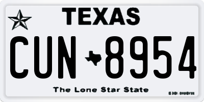 TX license plate CUN8954